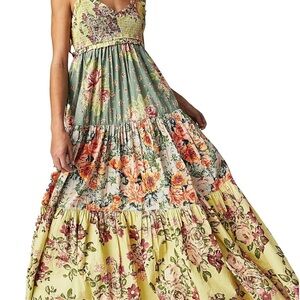 Floral Maxi Dress with Pink ribbon Straps